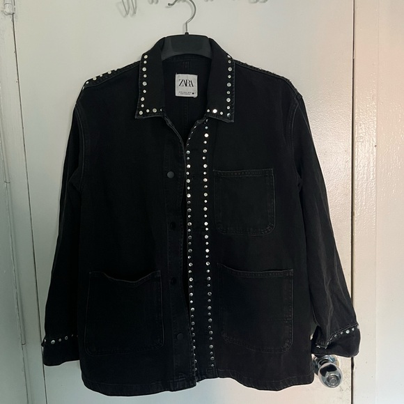 Zara Black Denim Jacket with Silver Studs - Picture 12 of 13